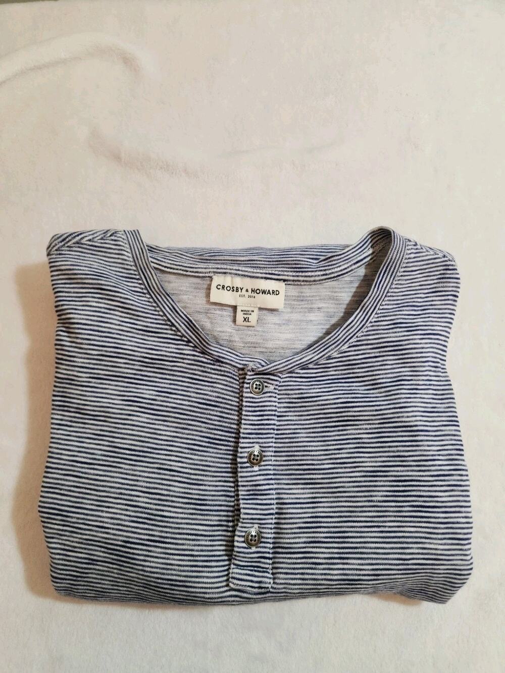 Crosby & Howard Henley Shirt Mens XL Blue Striped Long Sleeve Gorpcore Layer